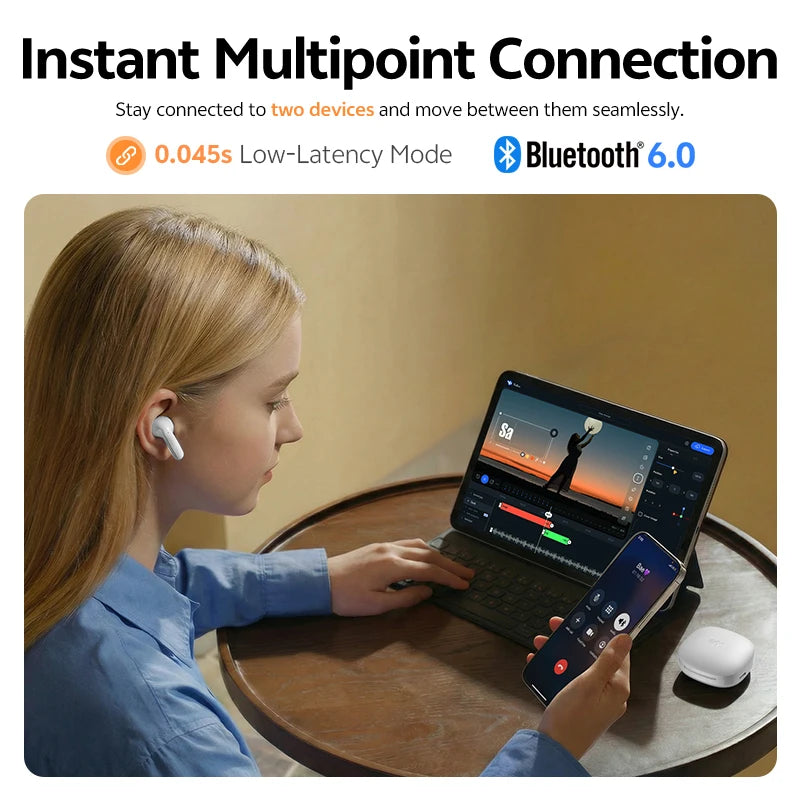 QCY T13 Pro HT23 Adaptive ANC Wireless Earbuds 13mm Drivers Powerful Bass 50dB Hybrid ANC Bluetooth 6.0 Earphones 6 Mics ENC 47H