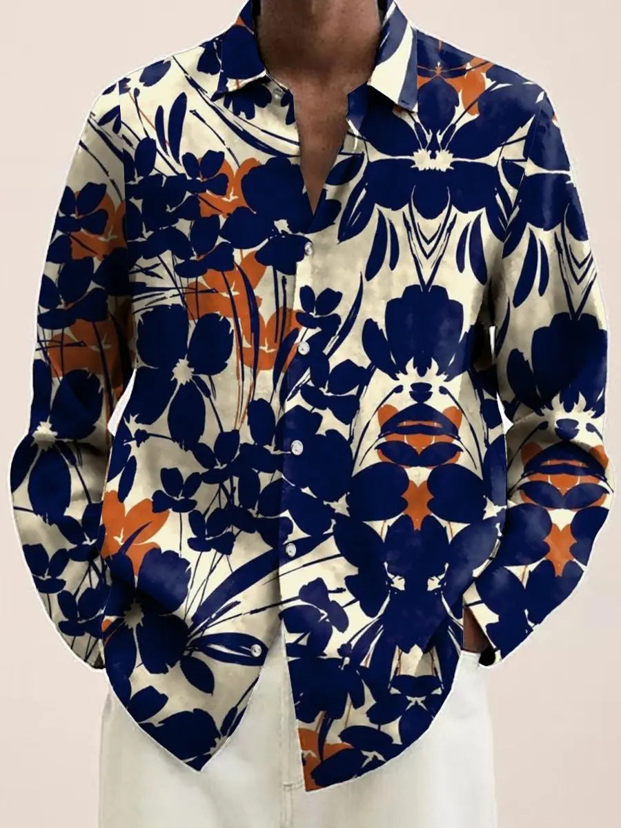 Mens Red Floral Print Long Sleeve Shirt 2023 Fashion Design Luxury Long Sleeve Tops Mens Four Seasons Button Lapel Shirt