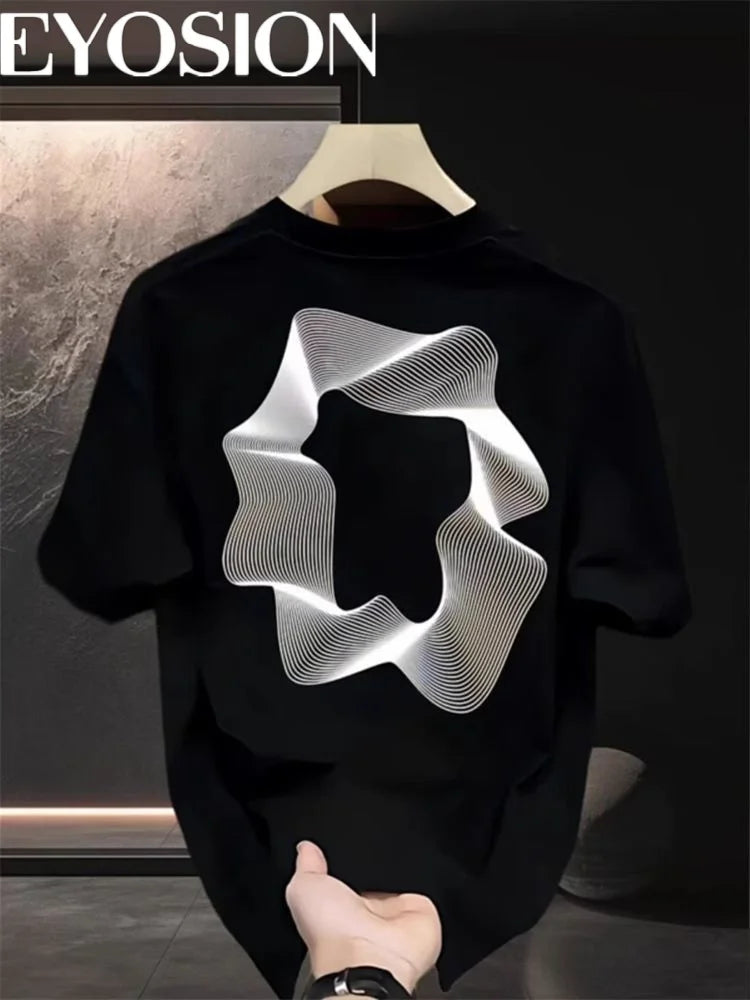 Men T-shirt Summer New Design Geometric Printed Short Sleeved Cotton High Quality Loose Round Neck Half Sleeve Plus Size 4XL