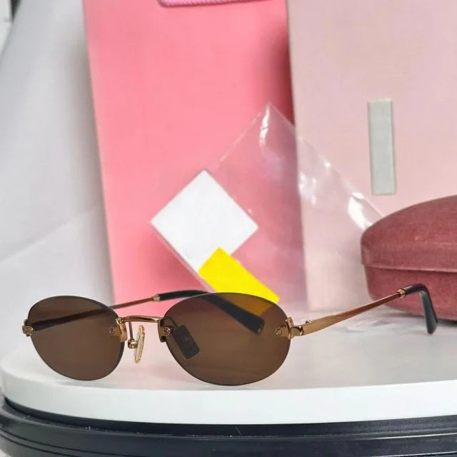 New Oval Rimless Sunglasses For Women Brand Desinger Fashion Ladies Small Eyeglasses Girls Travel Driving Goggles SUN GLASSES