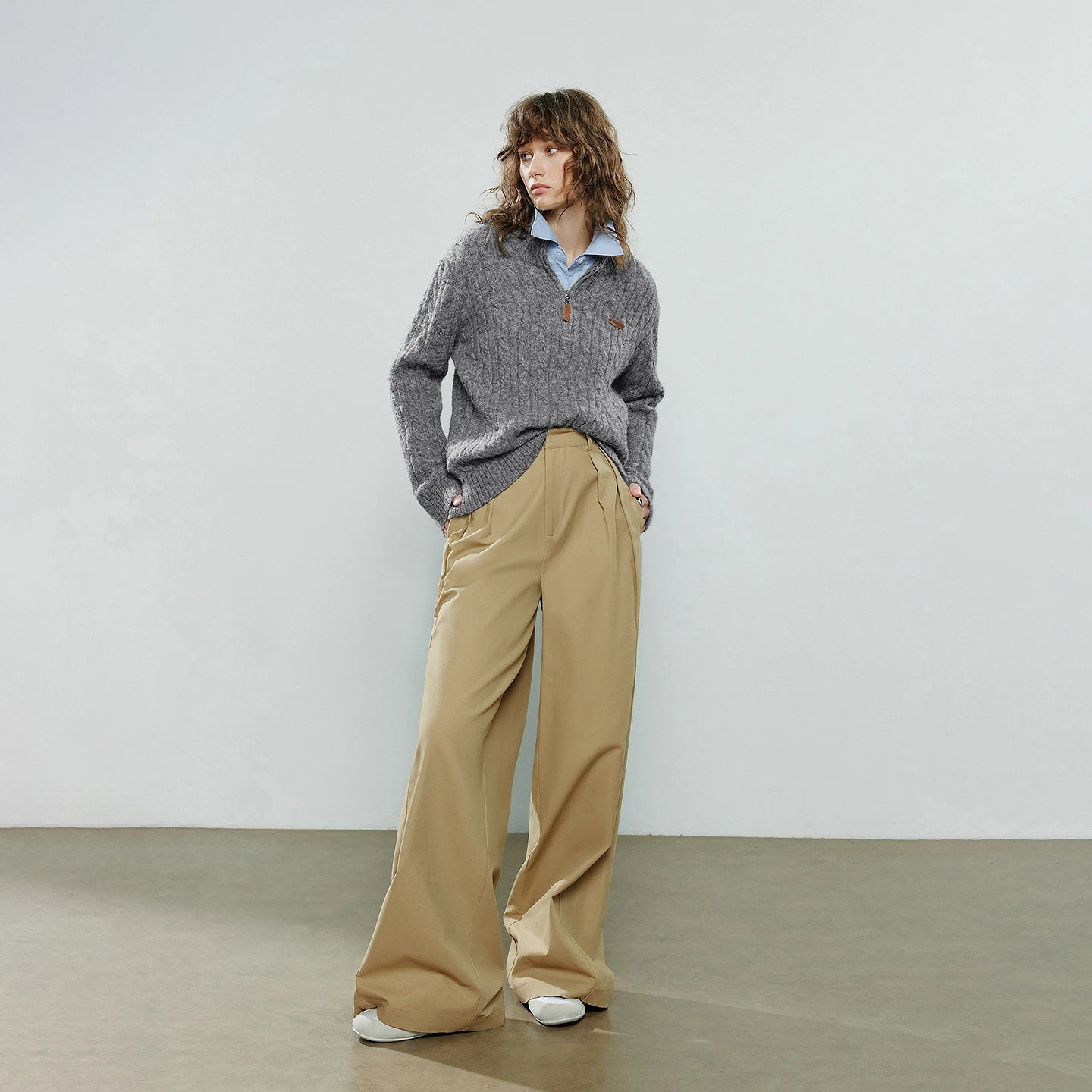 TOYOUTH Women Sweaters 2025 Winter NewAsymmetric Old Money Style Lazy Vibe Stand-Up Collar Zipper Cable Knit Marled Retro Top