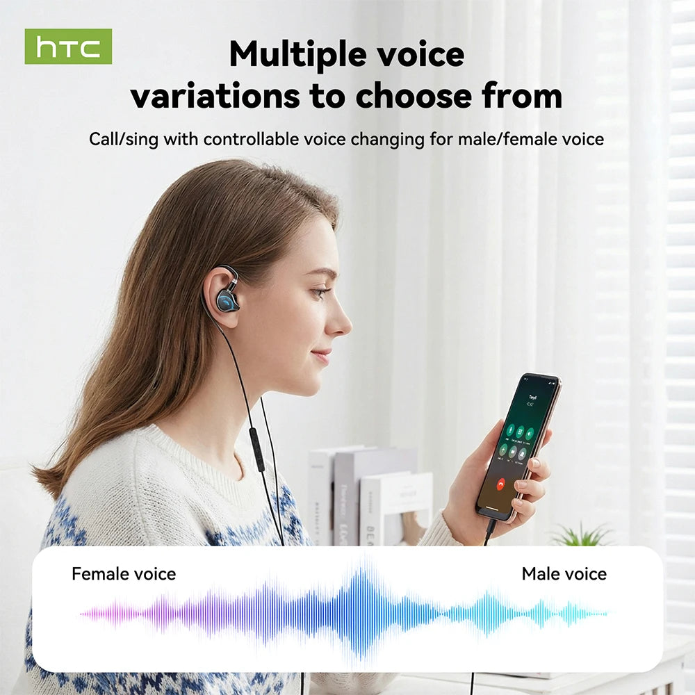 Wireless Bluetooth Earbuds HTC NE81 3-in-1 Multi-Mode In-Ear Wired Earphones HiFi Sound HD Call Long Battery Life