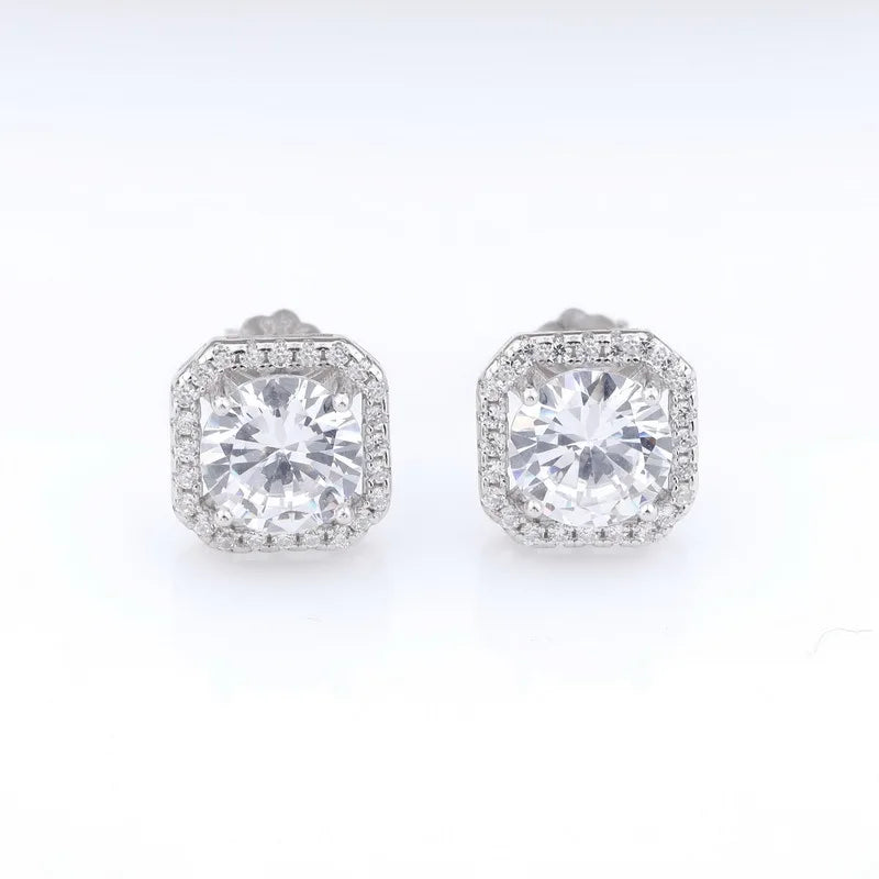 Real Moissanite Square Stud Earrings 0.5ct 1ct D Color VVS1 Pure 925 Sterling Silver for Women Wedding Fine Jewelry