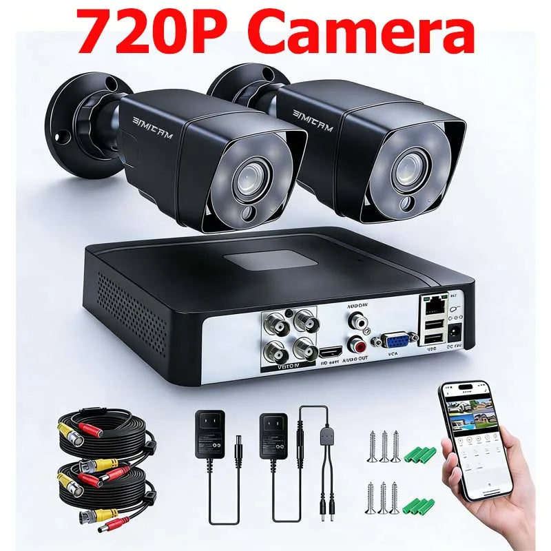 H.265+ 4CH 1080P 720P Security Camera System With 2pcs 2MP Surveillance Camera Home Outdoor Indoor Night Vision Motion Detection