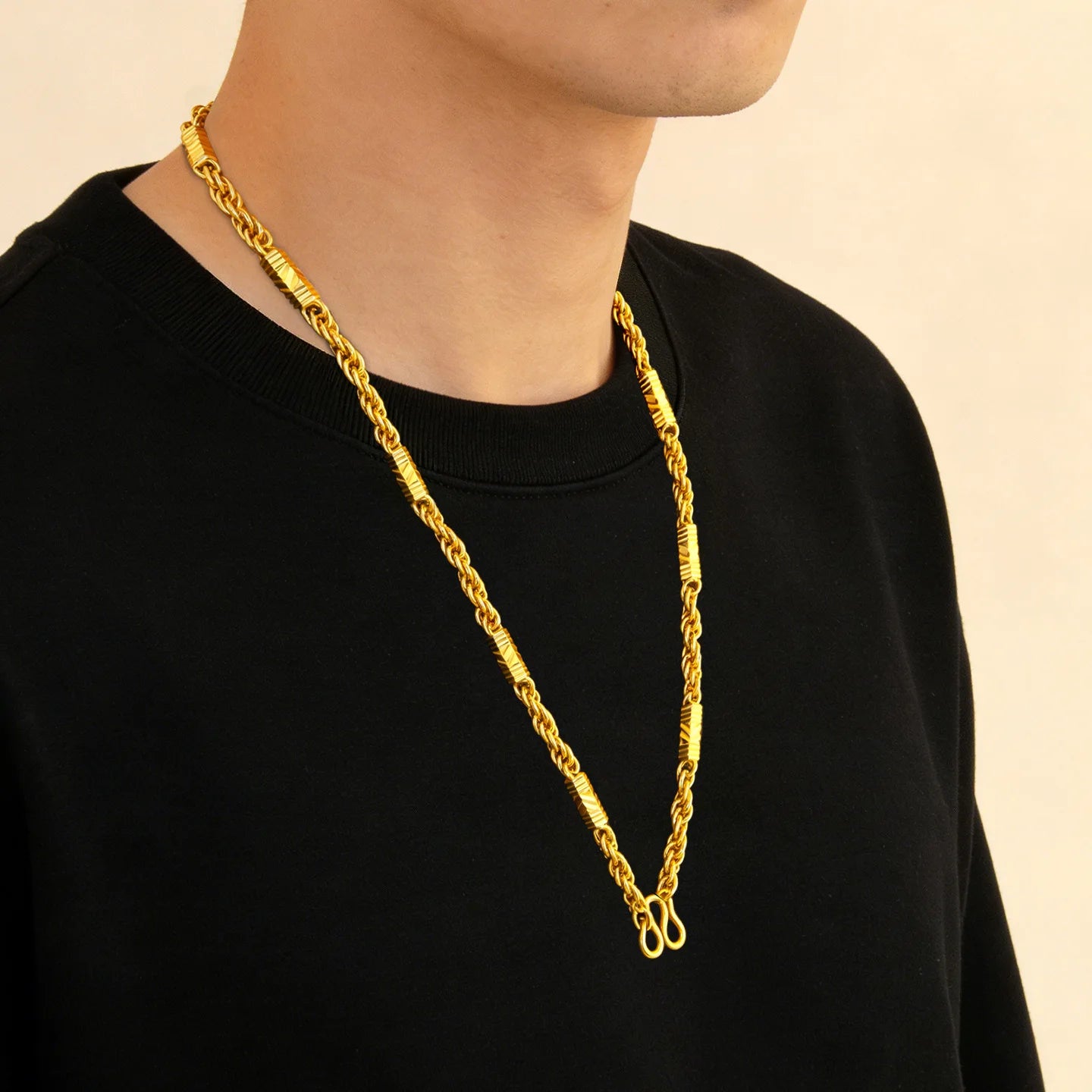 Luxury 24K 9999 Pure Gold real gold Thickness 5mm Hexagon Twist Necklace Men's Boss Necklace