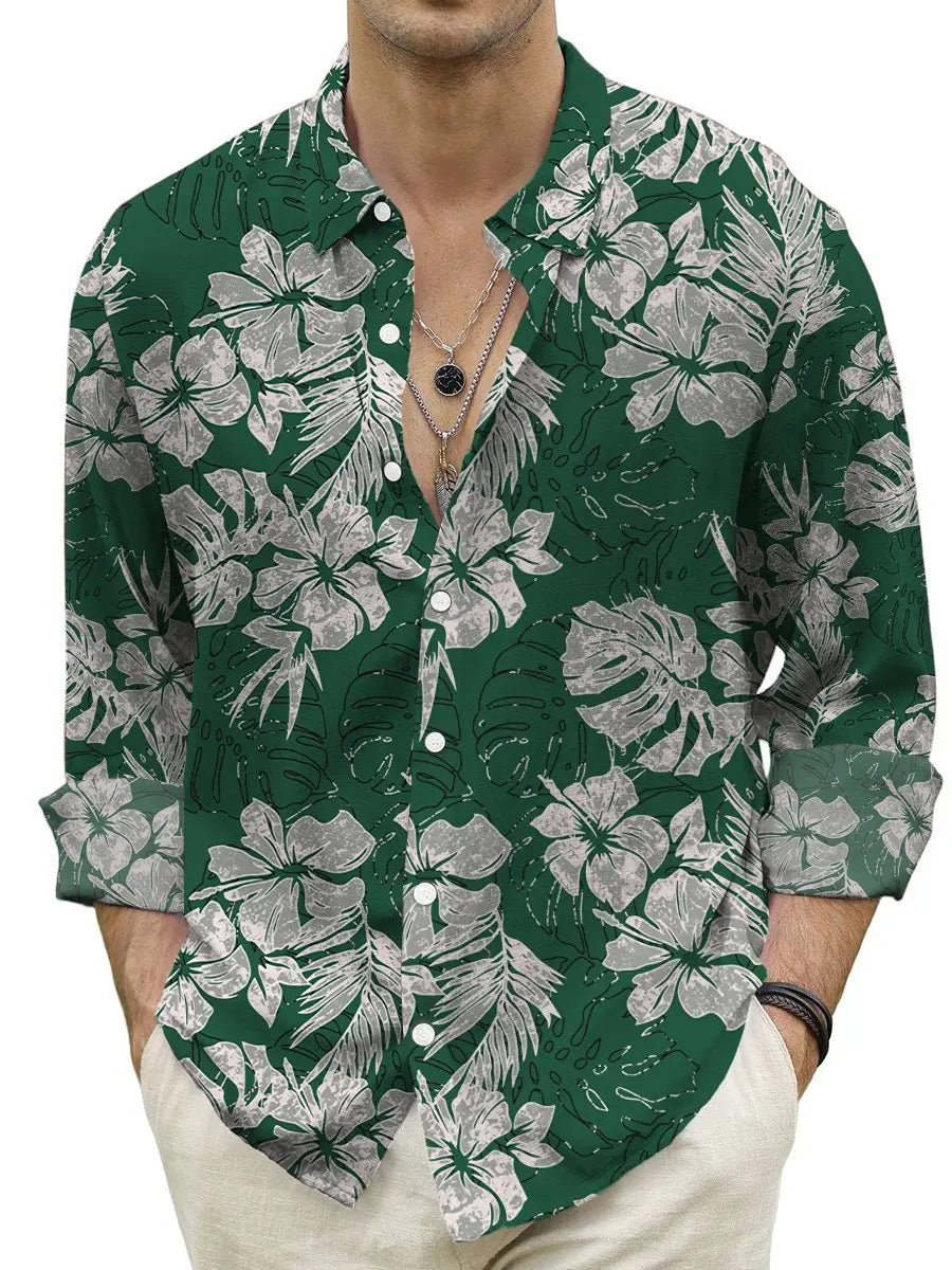 Mens Red Floral Print Long Sleeve Shirt 2023 Fashion Design Luxury Long Sleeve Tops Mens Four Seasons Button Lapel Shirt