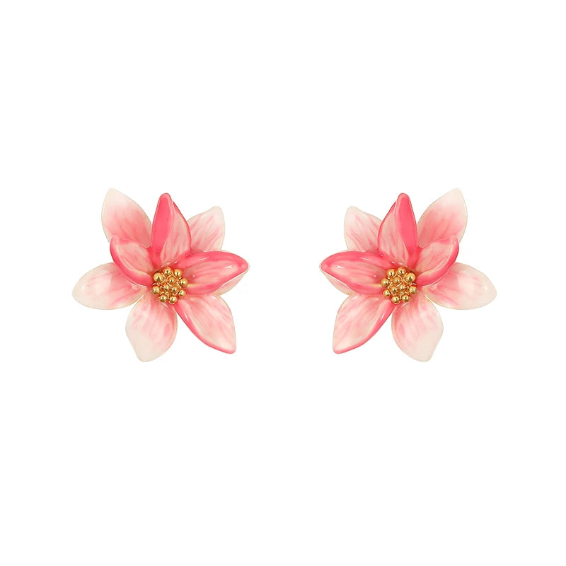 JUICY GRAPE Pink Magnolia Flower Charm Earrings for Women  S925 Silver Needle  Original Design  Light Luxury Summer Jewelry