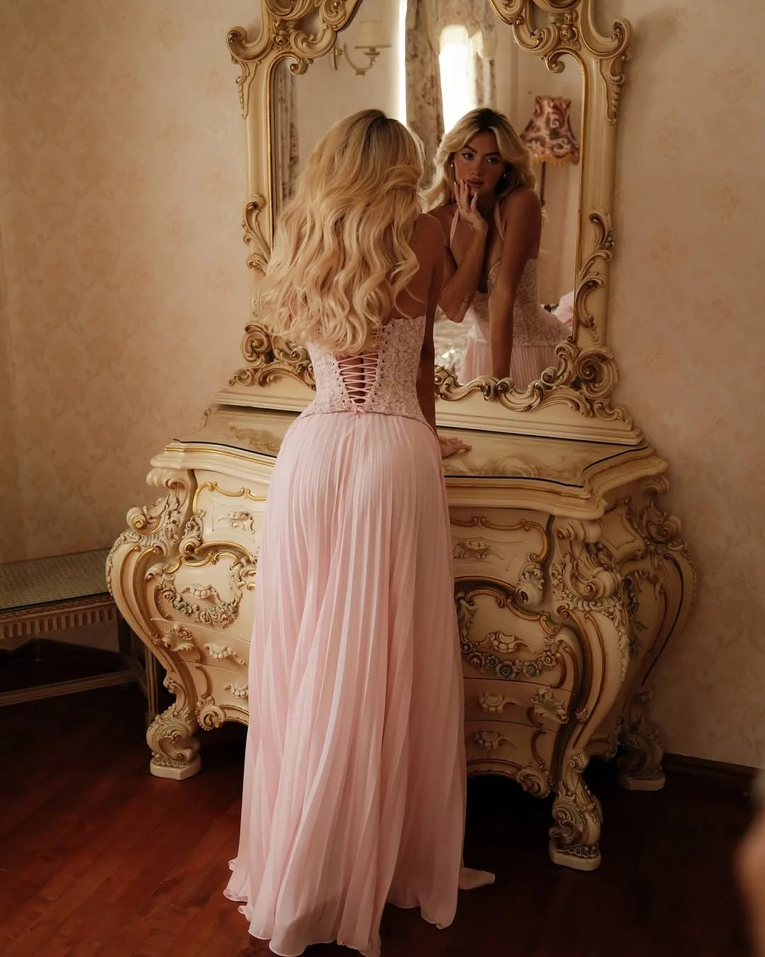 Fantasy Elegant Pink A Line Evening Dresses Draped Luxury Women's Formal Evening Gowns Beaded Formal Prom Dresses Customized