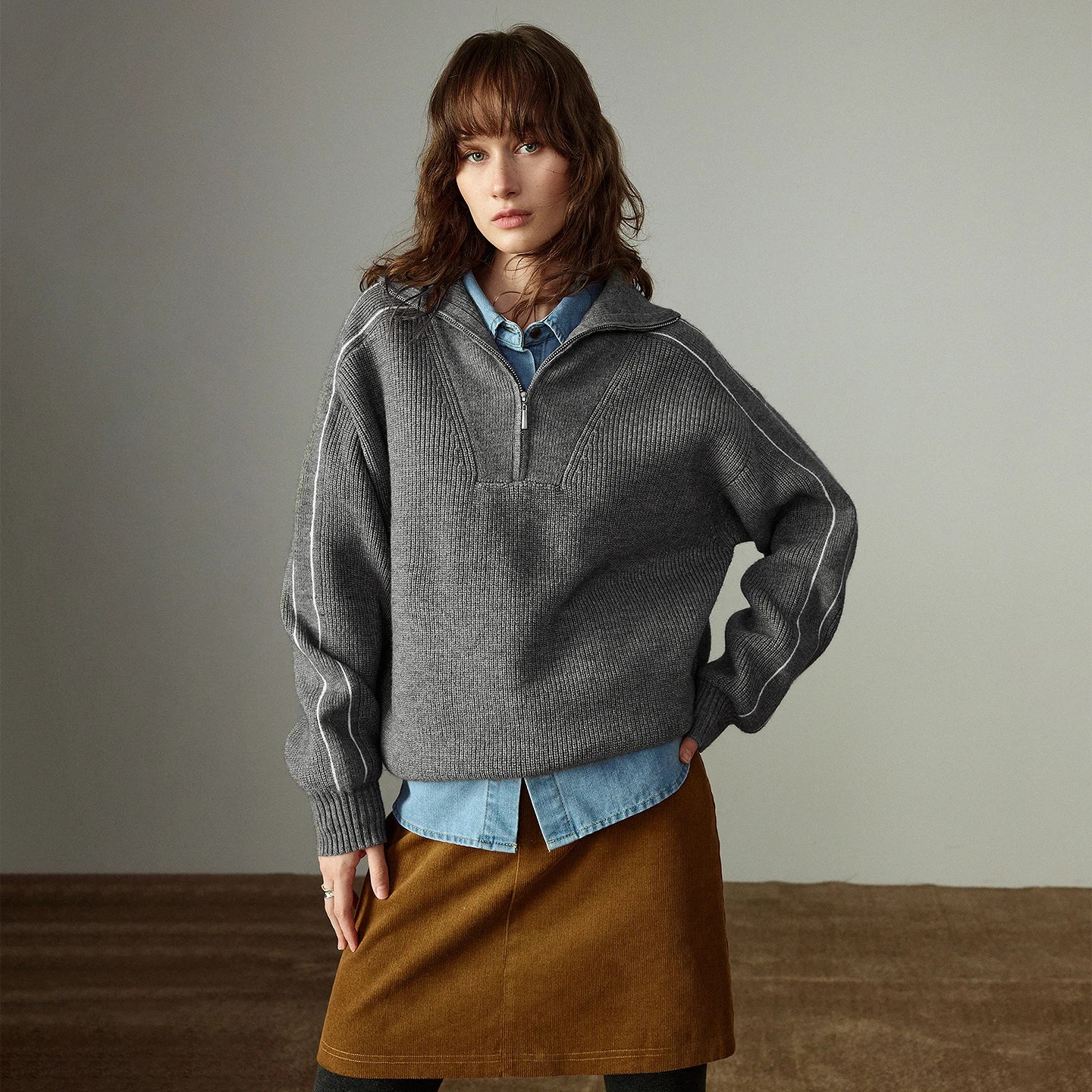 TOYOUTH Women Sweaters 2025 Winter New Zip High Collar Retro Sporty Arctic Fleece Warm Tops