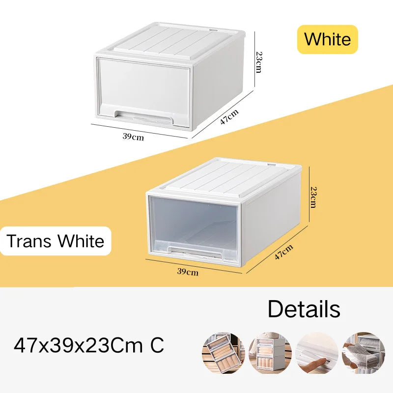 Household Stacking Storage Drawer Boxes Large Capacity Wardrobe Drawer Organizer Plastic Clear Clothes Container With Lids