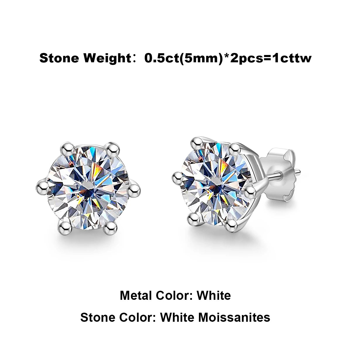 AnuJewel 4/2/1ct Total Moissanite Stud Earrings 925 Sterling Silver Certificate Moissanite Earrings Jewelry Making Supplies