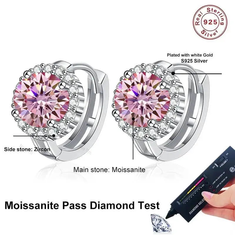 TY 0.5ct 1ct Pink Moissanite Earrings Women S925 Silver Black Blue Green Grey Rainbow Lab Diamond Wedding Studs Earring