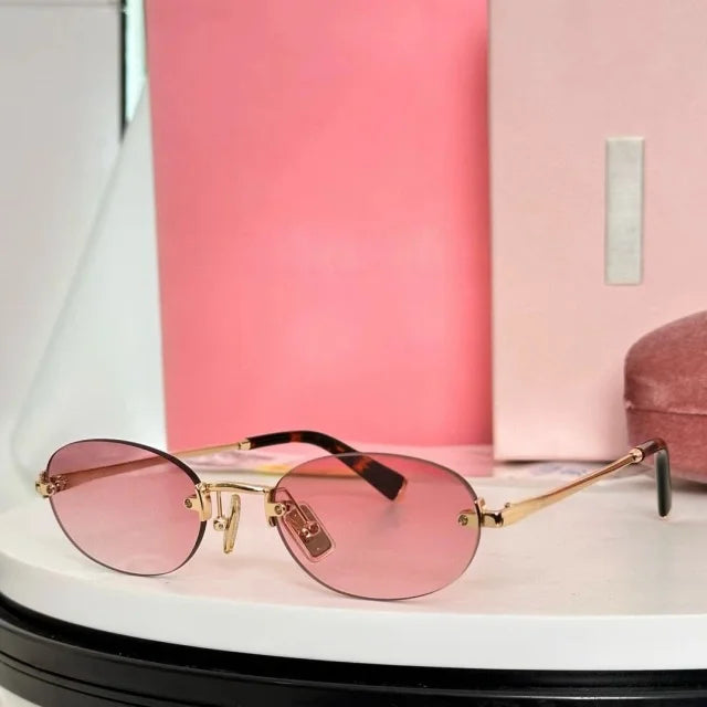 New Oval Rimless Sunglasses For Women Brand Desinger Fashion Ladies Small Eyeglasses Girls Travel Driving Goggles SUN GLASSES