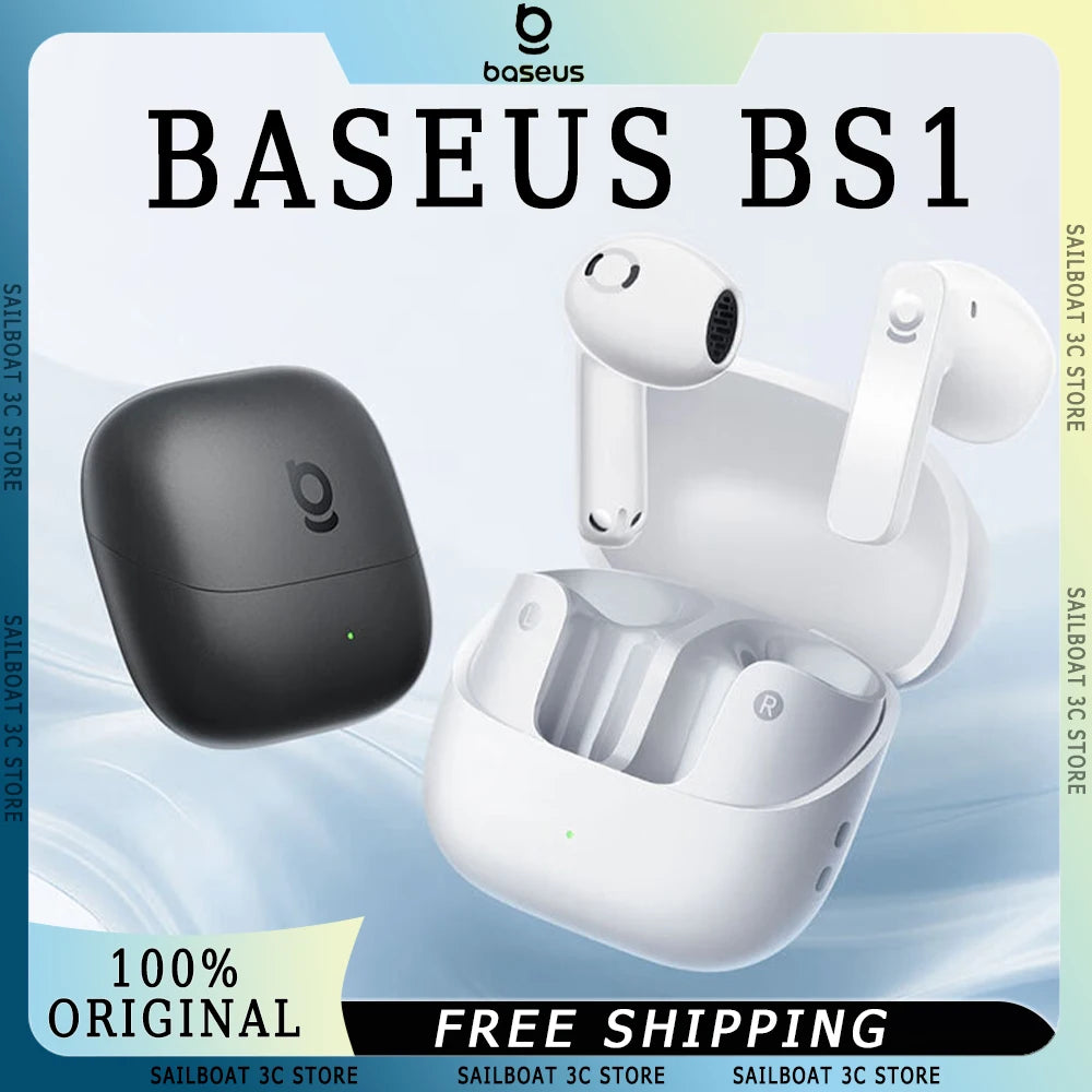 Baseus BS1 Wireless Bluetooth Earphone With 4Mics Noise Reduction Long Battery Life Lightweight Waterproof Sports Earbuds Custom