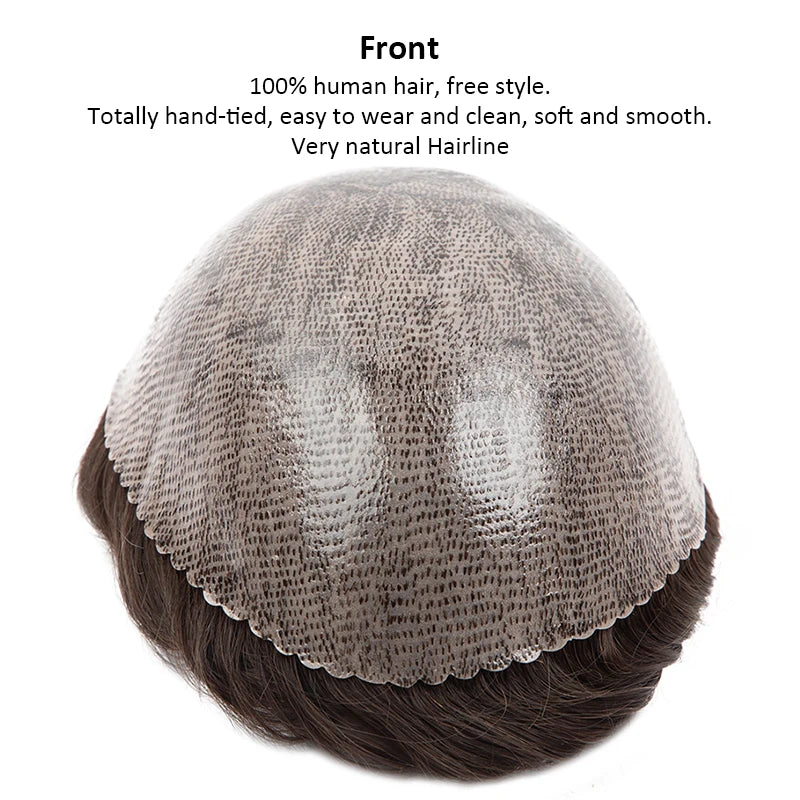 4mm Wave Afro Human Hair Wigs for Men Thin Skin Curly Male Toupee Human Hair PU 0.14cm Man's Wigs Capillary With Knots Natural