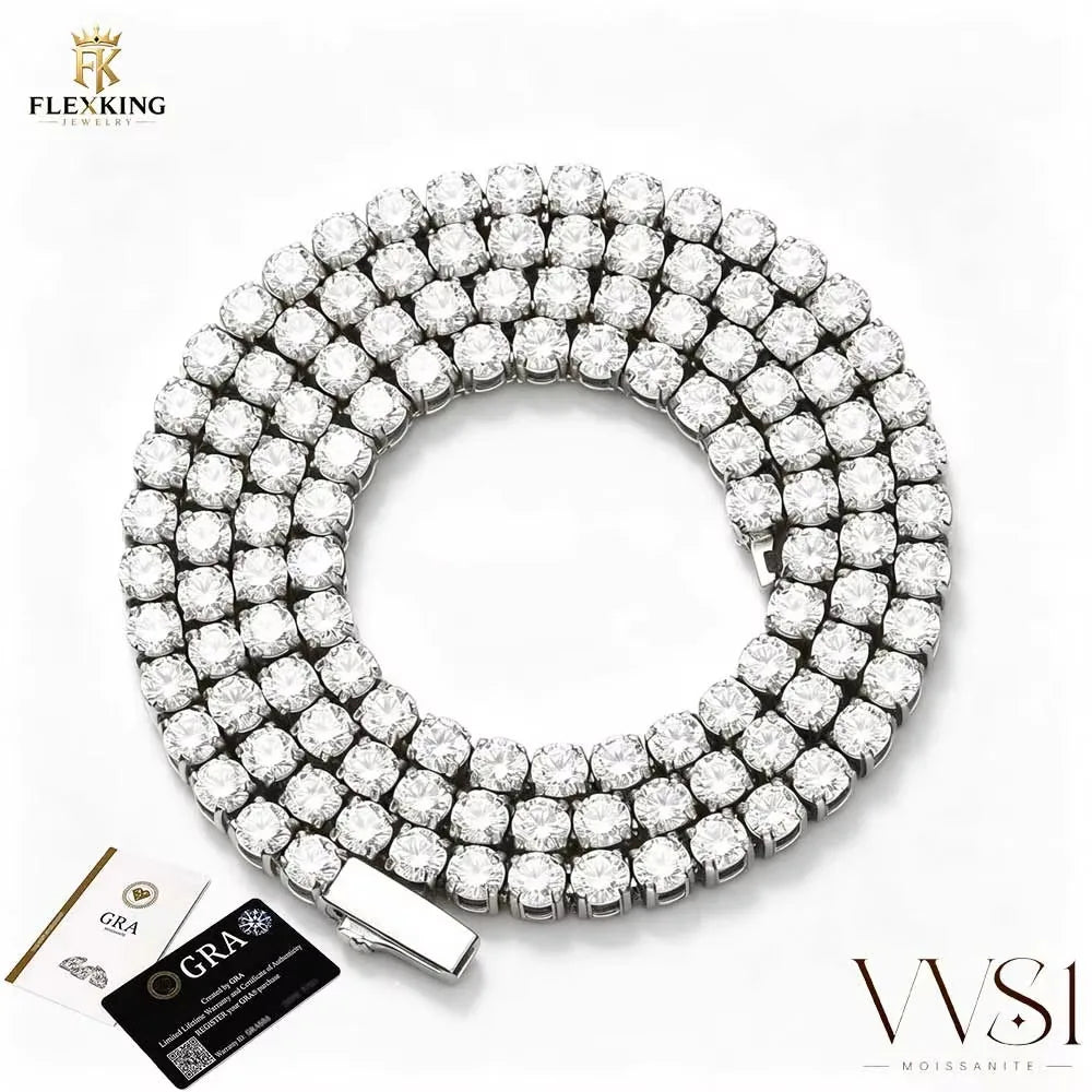 FLEXKING Moissanite Tennis Chain Necklace Stainless Steel Pass Diamond Test GRA Certification Wedding and Engagement Jewelry