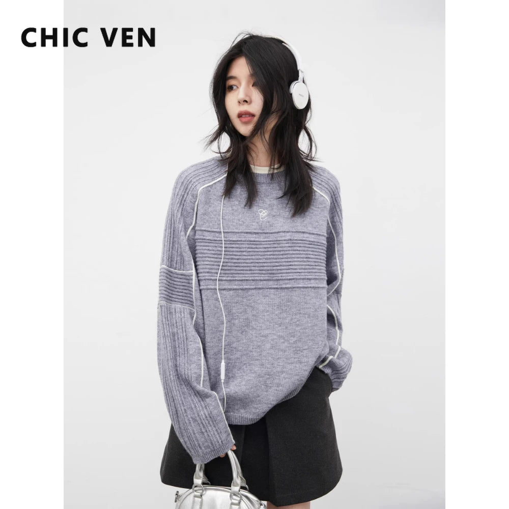 CHIC VEN Women Sweaters Loose Casual O Neck Pullovers New Female Knitted Jumpers Girl Top Spring Autumn 2026 Clothing
