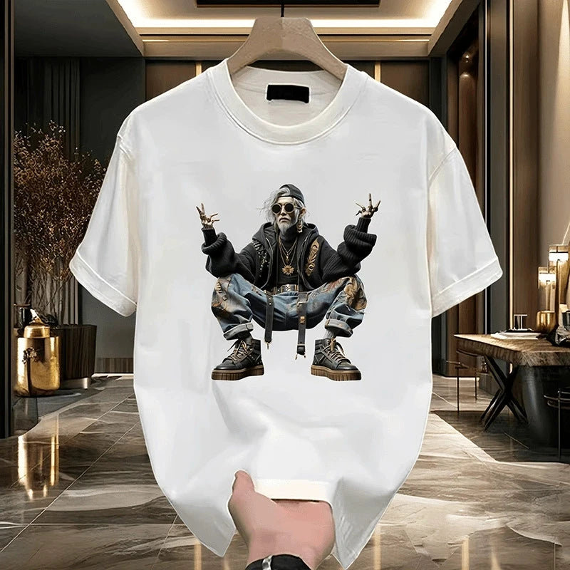 Men's Cotton T-shirts White 5XL T Shirt for Men Casual Summer Wear Hip Hop Print Black Tee Shirts Men Clothing Fashion