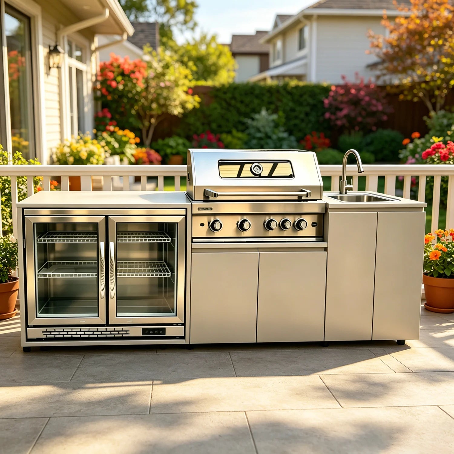 For Backyard Patio Garden Outdoor Kitchen Cabinets 304 Stainless Steel With Grill Cooktop Sink Fridge Rolling Movable On Wheels