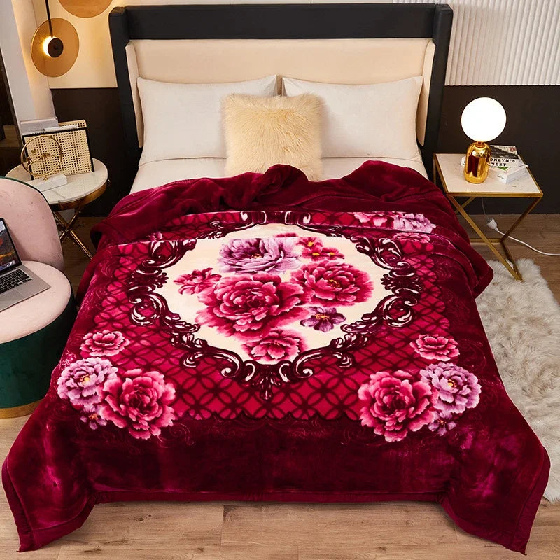 High End Printed Warm Winter Raschel Blanket for Bed Soft Warmth Thickened Single Double Quilts Skin Friendly Weighted Blankets