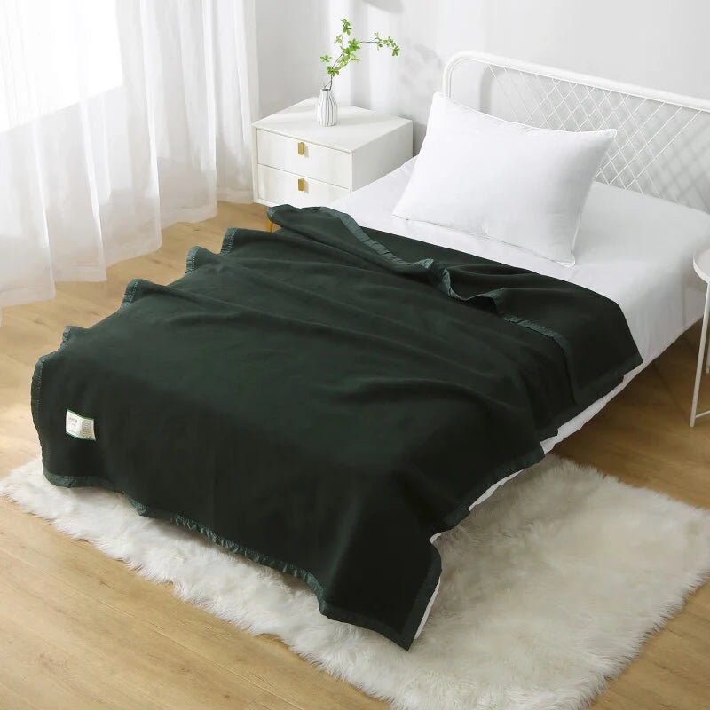 60/80/100% Wool Blankets 1.5*2m Warm Comforter Dark Green Wool Blanket For Winter Adult Children Camping Sofa Dormitory Bedding