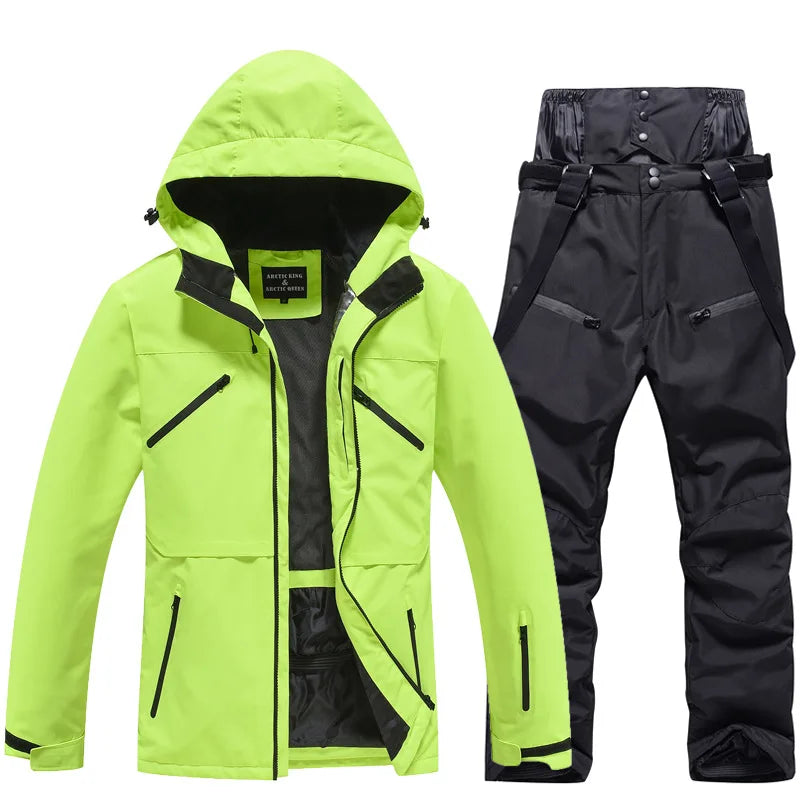 NEW Fashion Men Women Winter Ski Suit Windproof Waterproof Snowboard Jacket and Pants Snow Clothes Female Skiwear Pure White