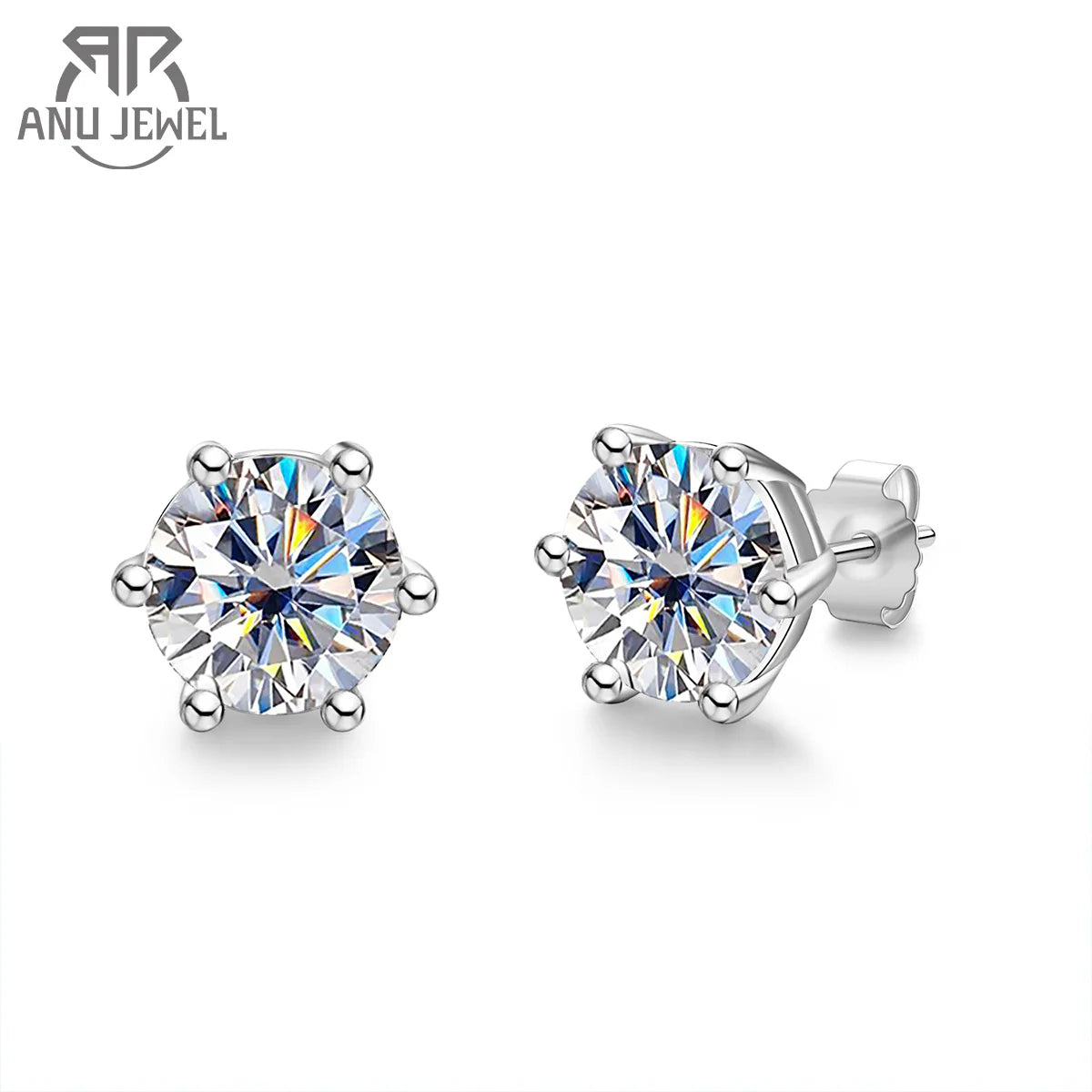 AnuJewel 4/2/1ct Total Moissanite Stud Earrings 925 Sterling Silver Certificate Moissanite Earrings Jewelry Making Supplies
