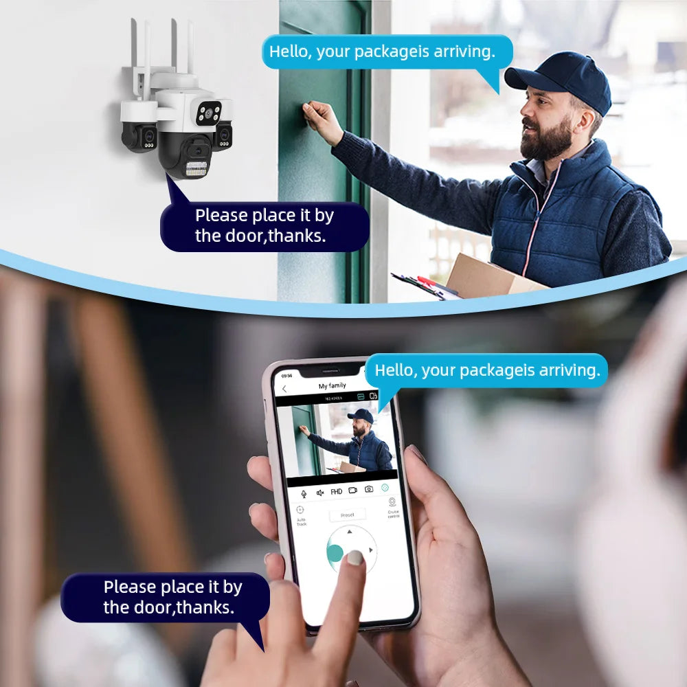 ICsee15MP Security Camera 3-HD Screen PTZ Outdoor WiFi IP Cam with Auto Tracking IP66 Waterproof 2-Way Audio CCTV Surveillance