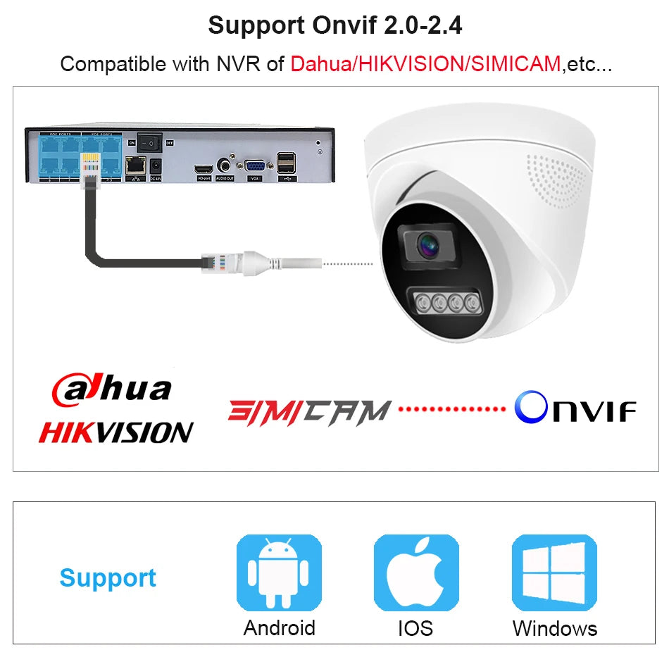 4K 8MP Surveillance Camera  IP POE Onvif H265 Audio Dome Onvif HD Night Vision Human Detect 48V 4MP CCTV  Video Security For NVR