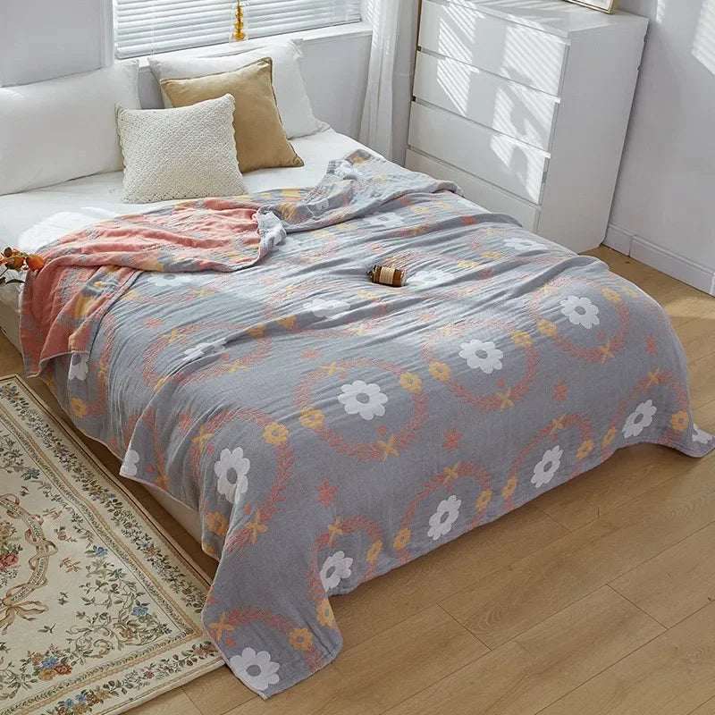 100% Cotton Muslin Bed Cover Breathable Muslin Bedspread Home Textile Adult Kids Jaccquard Sofa Bed Throw Blankets Bedsheet