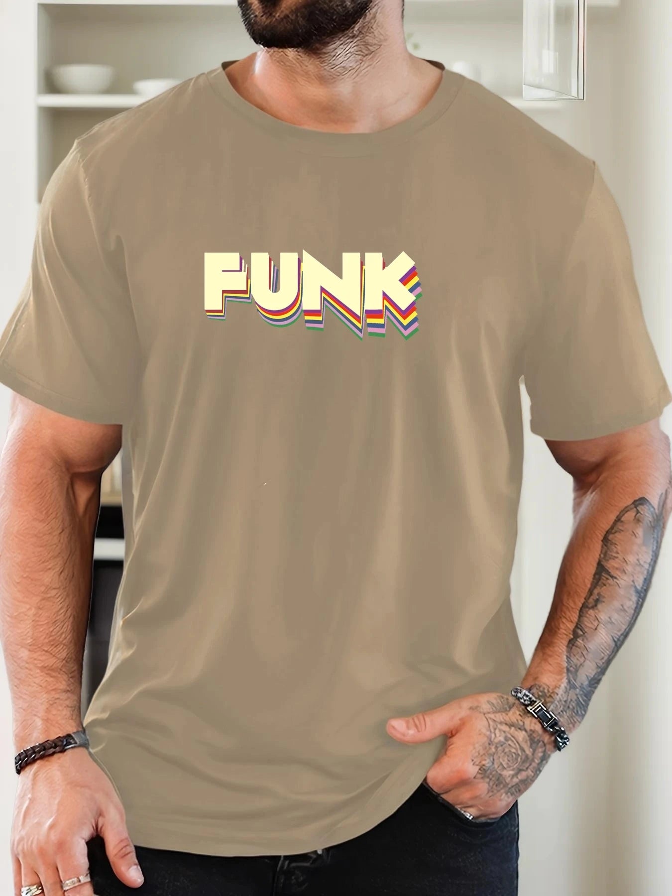 Men's T-Shirt 2025 New Arrival Retro Funk Graphic Vibrant 3D Typography Colorful Print Stylish Top Daily Casual