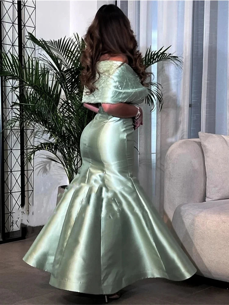 Customized Exquisite Classic High quality Bow Sequined Trumpet Boat Neck Midi Dresses Cocktail Dresses Formal Fashion