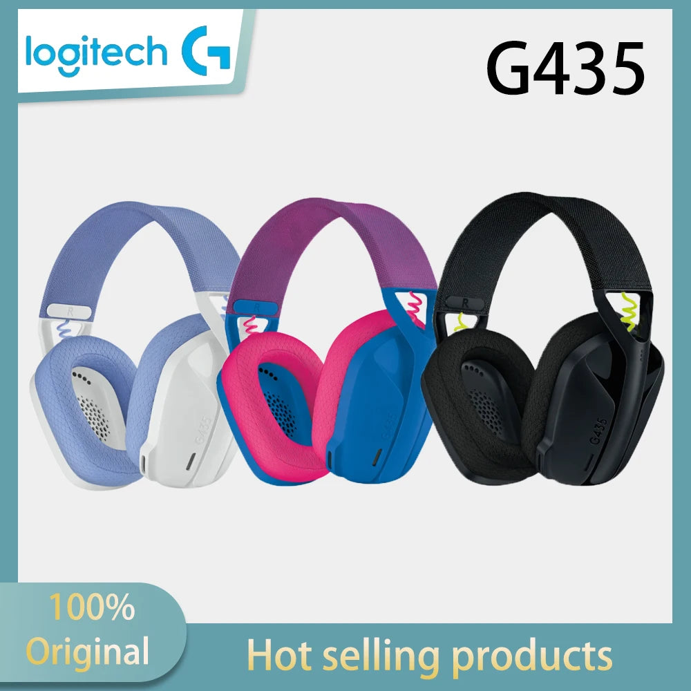 Logitech G435 wireless gaming headset with Bluetooth virtual surround sound, low latency, long battery life, comfortable to wear