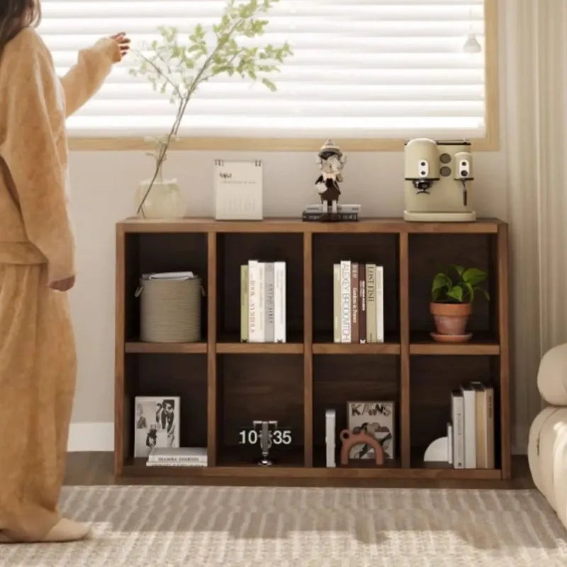 Solid Wood Short Bookshelf Floor Storage Cabinet Grid Organizer Shelf for Living Room Home & Kindergarten Display Unit