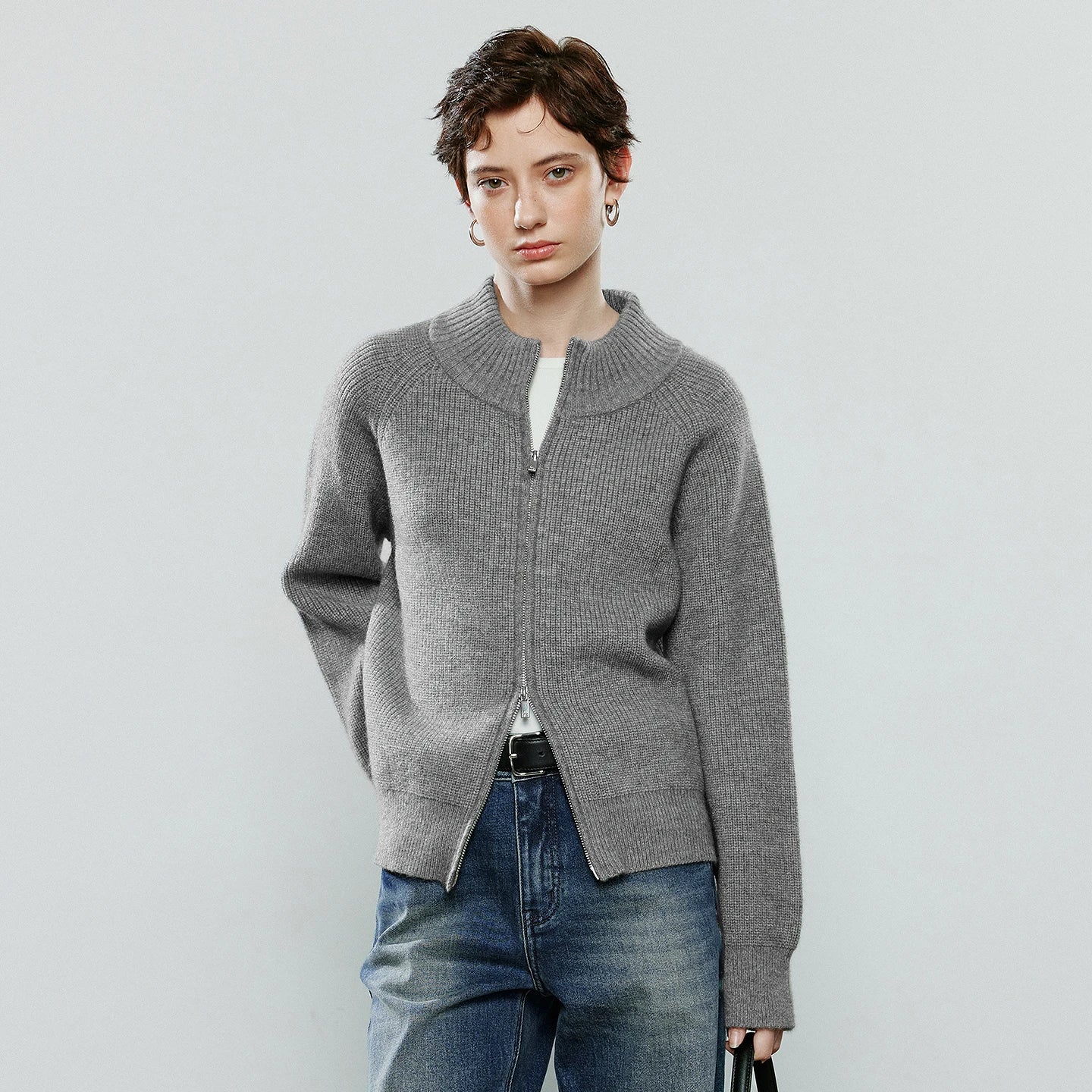 TOYOUTH Women Sweaters 2025 Winter New Zip Half-High Collar Vintage Light Sporty Soft Polar Fleece Cardigan Jacket