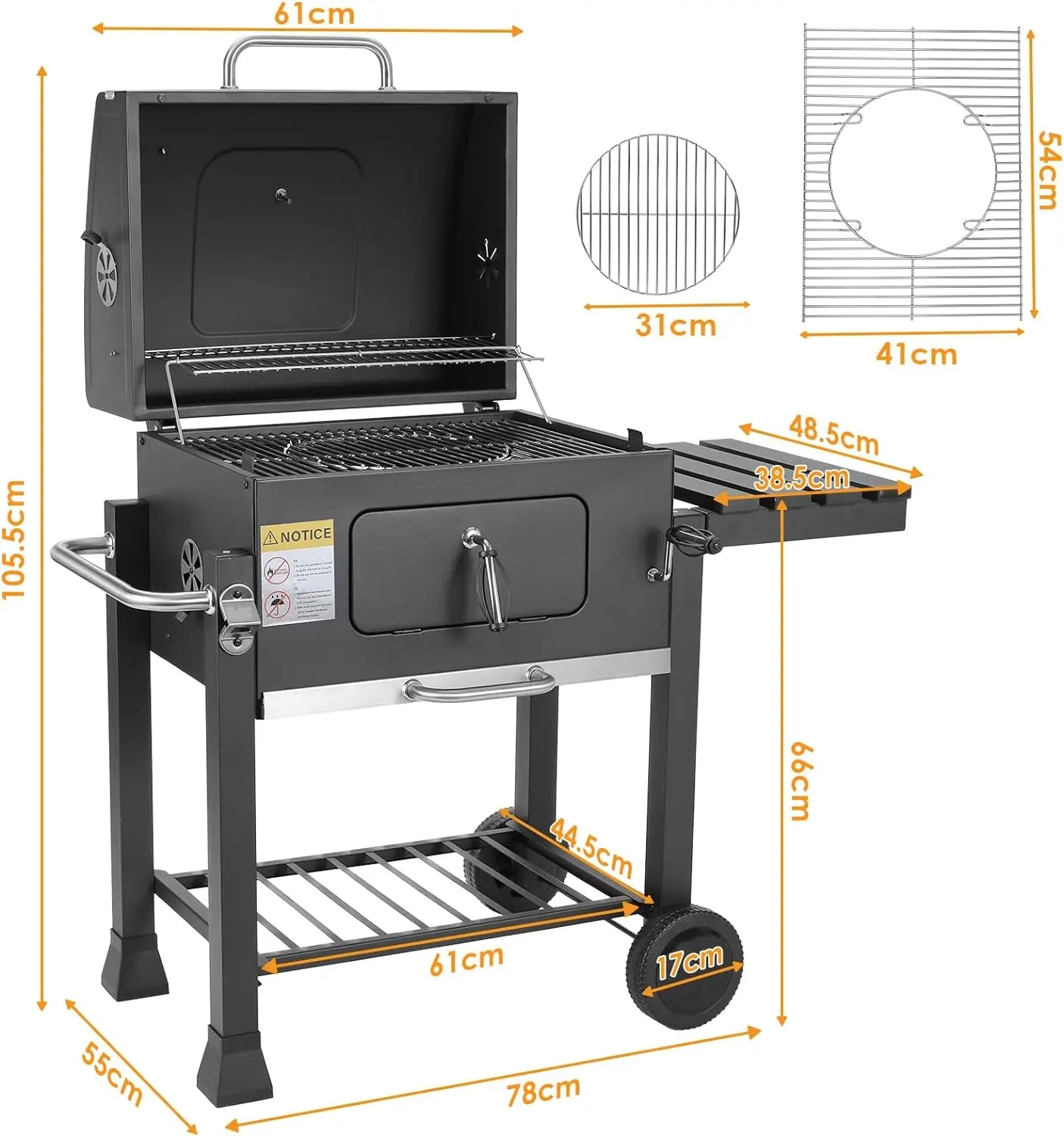 5~10 People BBQ Camping Charcoal Barbecue Stove 2 Wheels Luxurious Configuration Family Garden Outdoor Home Barbecue Grill