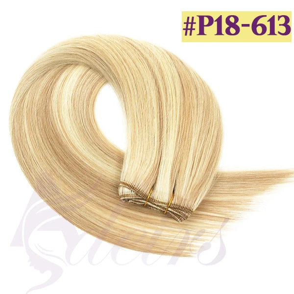 ADEIRS Straight Human Hair Weft Bundles European Remy Natural Human Hair Extension 14"-24" Can Curly Double Hair Weaves Blonde