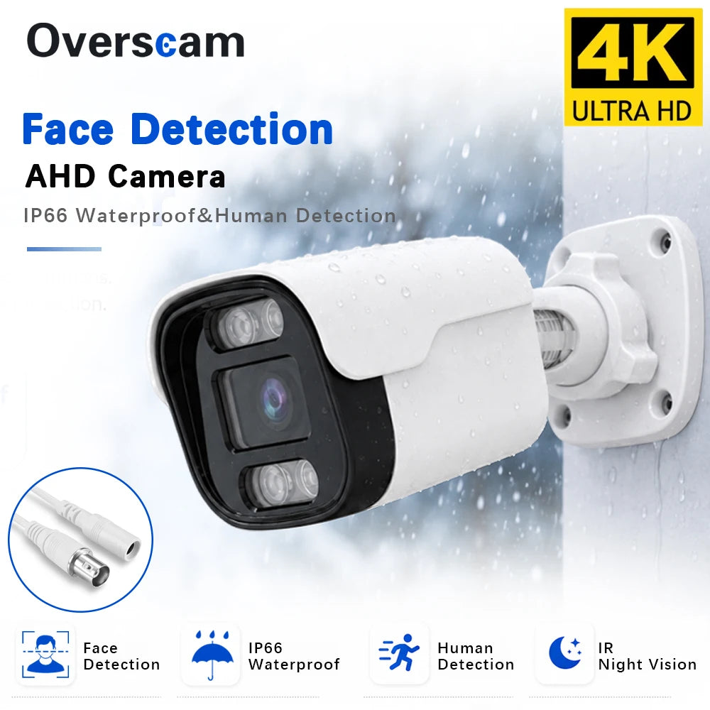 8MP 4K AHD Security Camera Face Detection Human Detection IP66 Outdoor Waterproof IR Night Vision CCTV Camera BNC DC12V For DVR