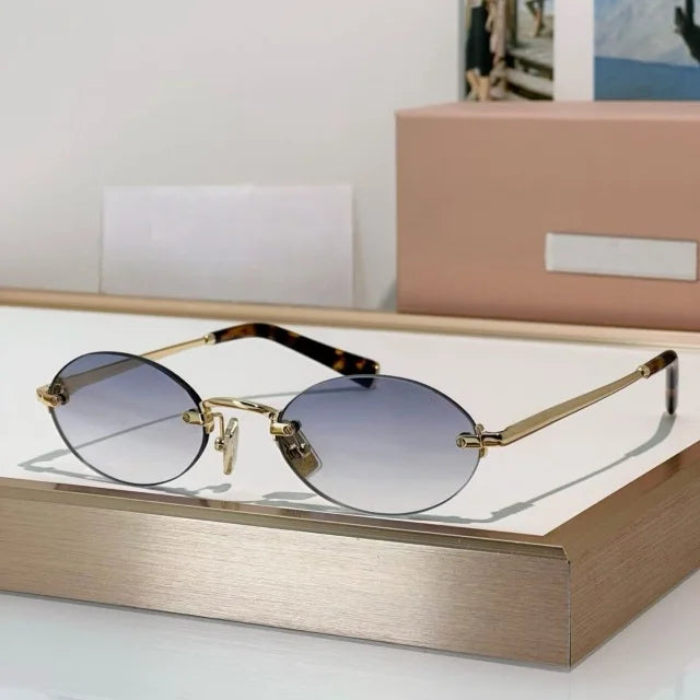 New Oval Rimless Sunglasses For Women Brand Desinger Fashion Ladies Small Eyeglasses Girls Travel Driving Goggles SUN GLASSES