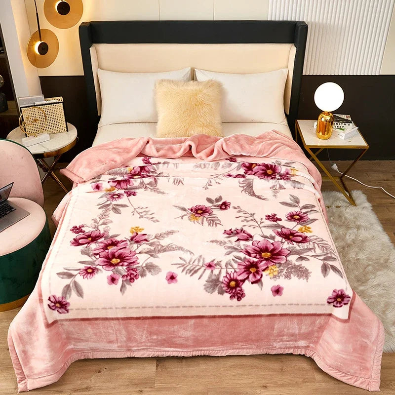 High End Printed Warm Winter Raschel Blanket for Bed Soft Warmth Thickened Single Double Quilts Skin Friendly Weighted Blankets