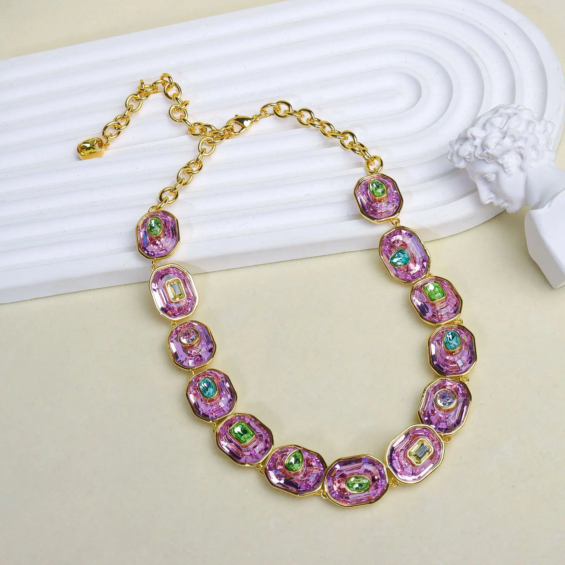Delicate Crystal Beaded Necklace Earrings Bracelet Gift Set, High-End Fashion Jewelry Collection for Women,work to dinner piece