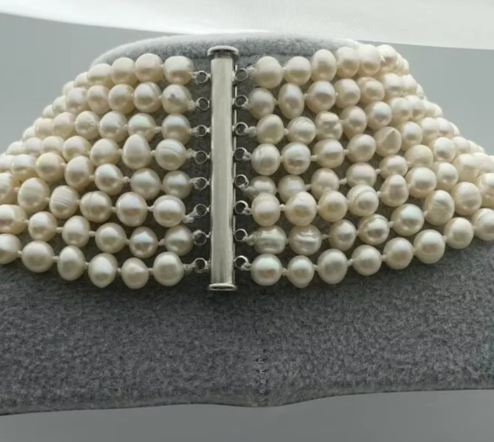 NEW Beautiful 17-24 inch 8-row 6-7mm white circular freshwater necklace