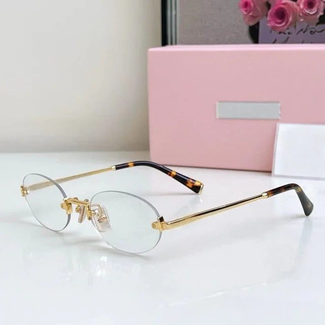 New Oval Rimless Sunglasses For Women Brand Desinger Fashion Ladies Small Eyeglasses Girls Travel Driving Goggles SUN GLASSES