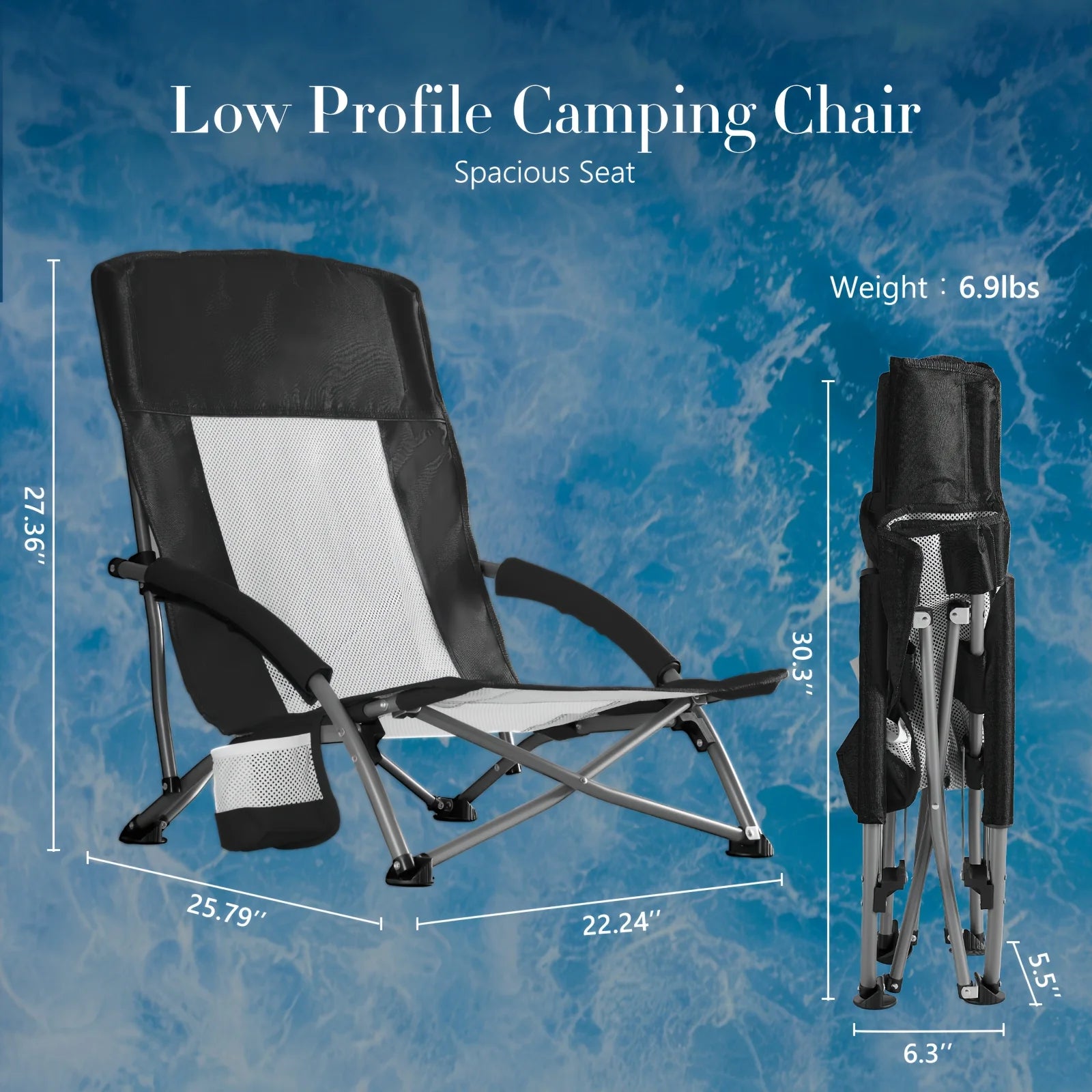 Portable Folding Patio Chaise Lounge With Storage Pocket And Carry Bag | 250 Lbs Weight Capacity, Mesh Breathable Backrest, Allo