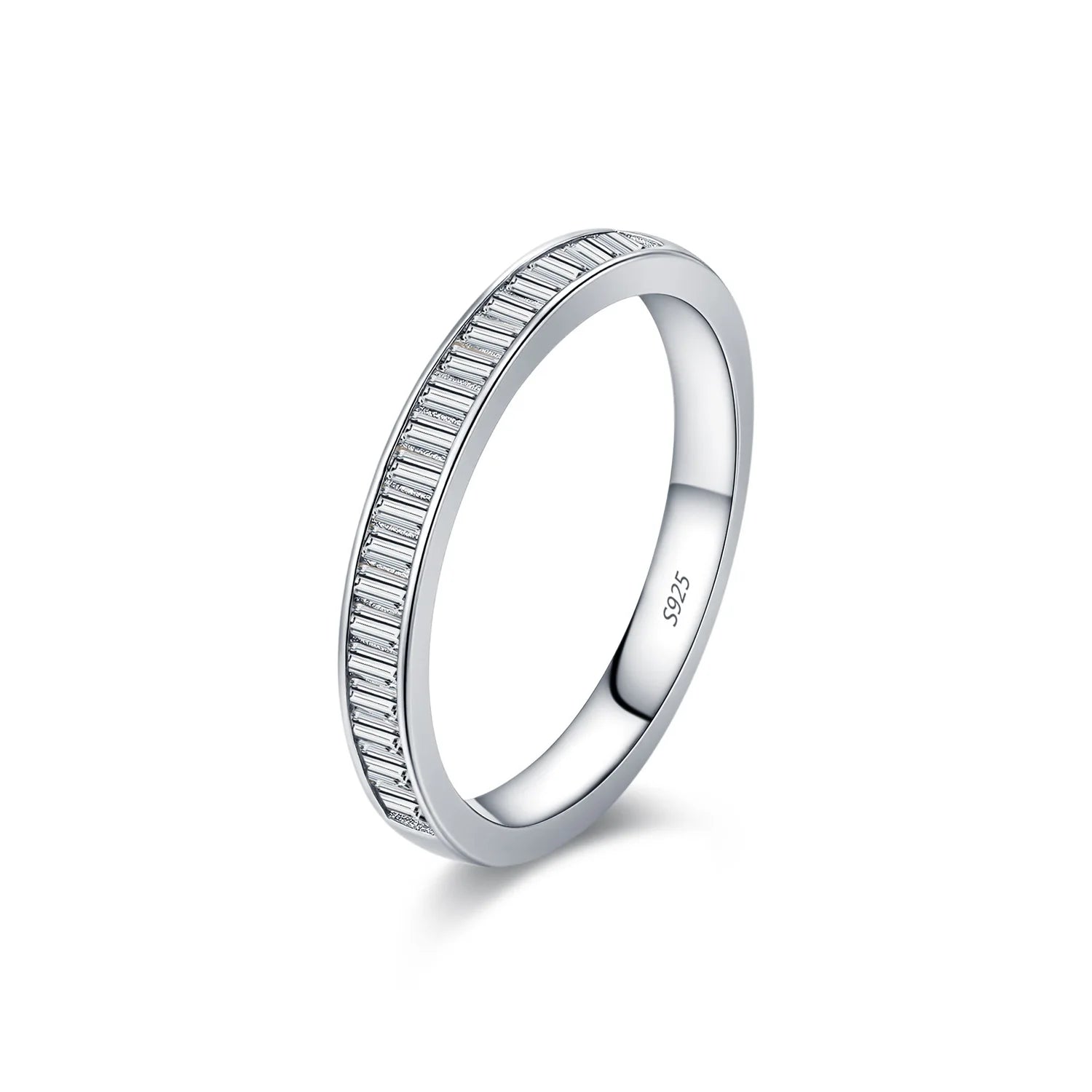 LYEE CYEE Dazzling D Color Rectangle Moissanite Stackable Rings 925 Sterling Silver Eternity Band Rings For Women Fine Jewelry