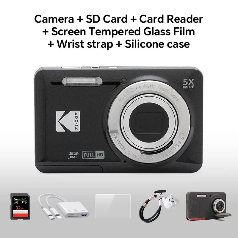KODAK PIXPRO FZ55-RD 16MP Digital Camera 5X Optical Zoom 28mm Wide Angle 1080P Full HD Video 2.7" LCD Vlogging Camera