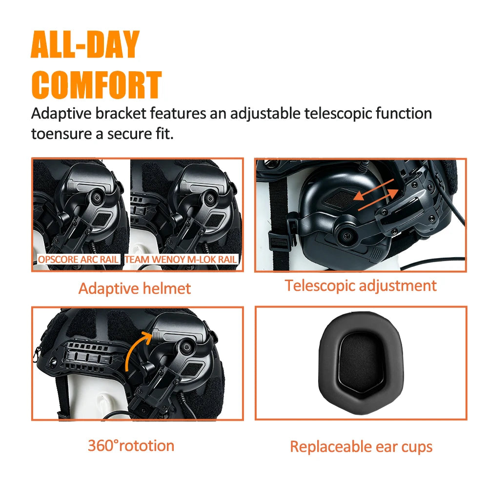 BOOIU Tactical Bluetooth Headset Electronic Outdoor Shooting Airsoft Earmuffs Hearing Protector Headphone with Headphone Stand