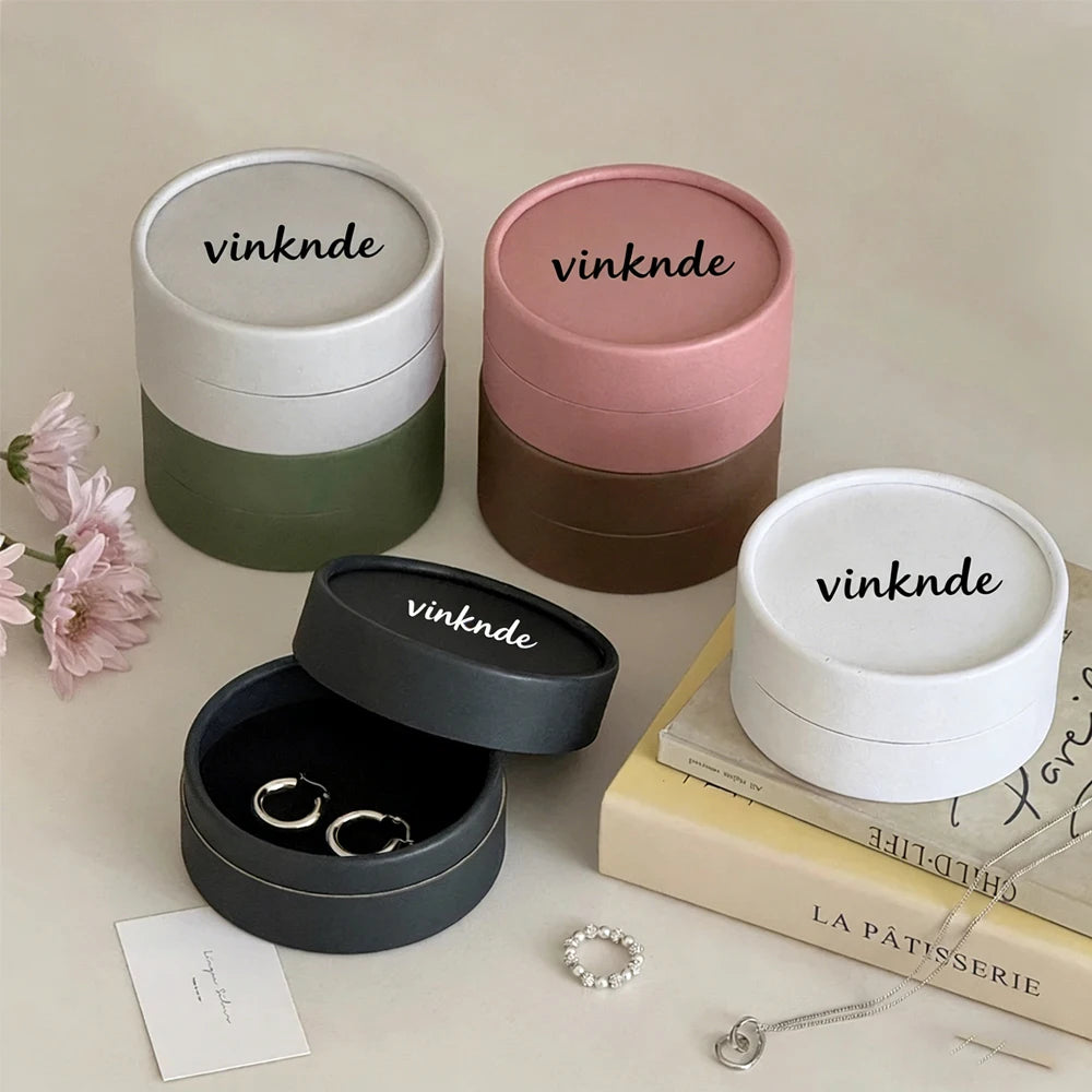 50Pcs/Lot 10x5cm Custom Logo Rigid Cylinder Gift Packaging Boxes for Jewelry Necklace Earrings Keychina Brooch Paper Round Box