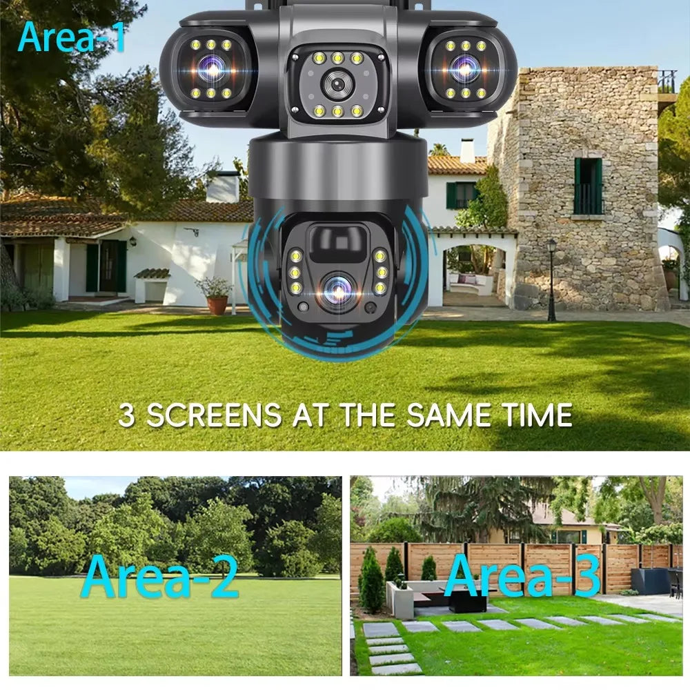 DIFANG 12MP WIFI Solar Camera 3 Len 3 Screen 10X  Zoom Outdoor Wireless Security Cameras Auto Tracking CCTV 24/7 Hour Recording