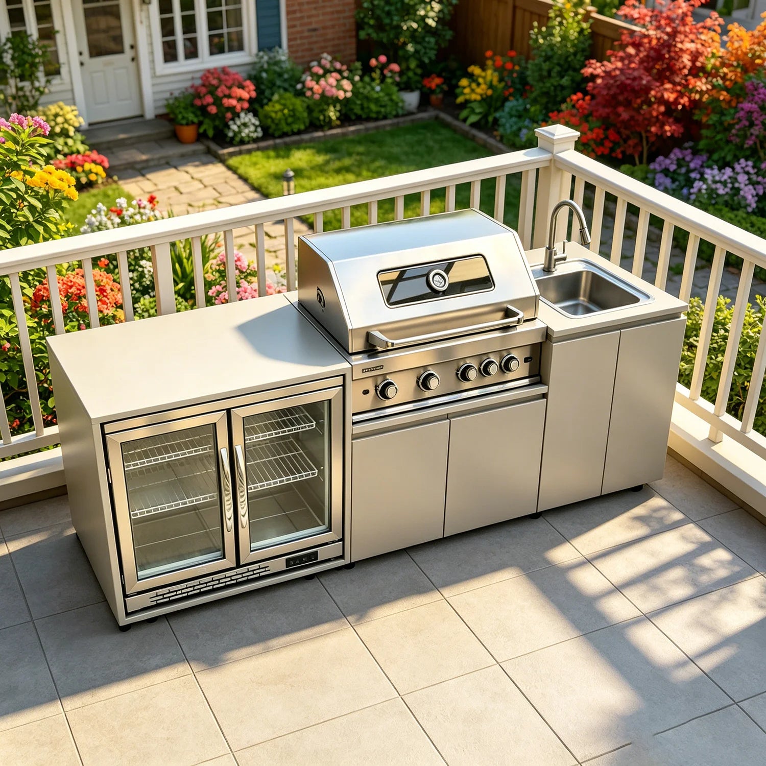 For Backyard Patio Garden Outdoor Kitchen Cabinets 304 Stainless Steel With Grill Cooktop Sink Fridge Rolling Movable On Wheels